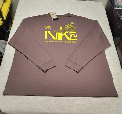 NIKE Air Shirt 3XL Men Brown Long Sleeve Graphic Have You Walked On Clouds Today - Image 1 of 4