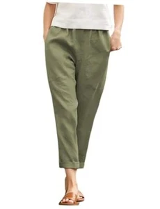 Womens Casual Cotton Tapered Capri Cargo Pants Loose Elastic X-Large Green - Picture 1 of 6