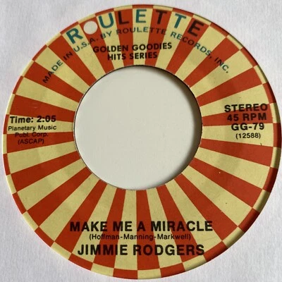 Jimmie Rodgers 45  Make Me a Miracle / Bimbombey  NEW reissue unplayed - Image 1 of 3