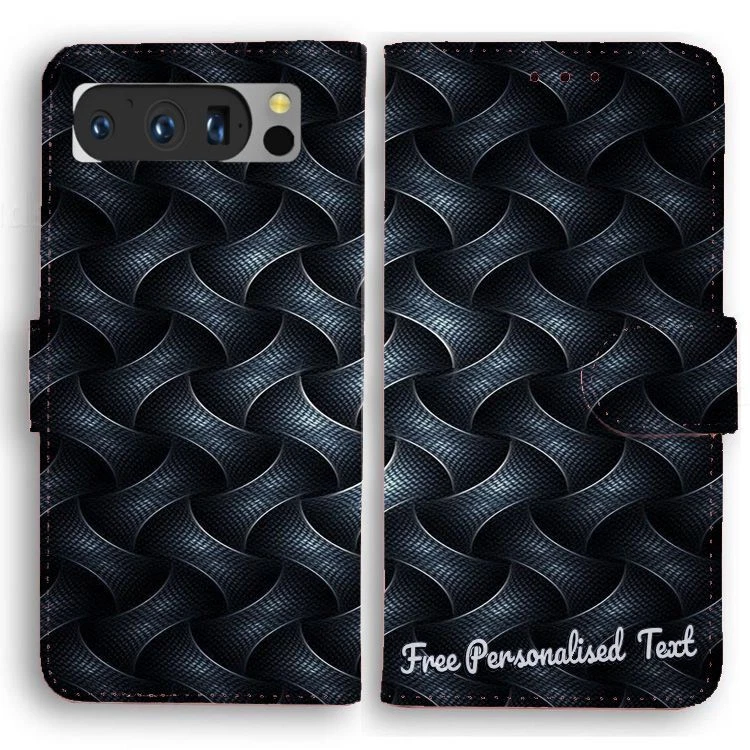 Personalised Text Wallet Phone Cover For Google Series Black Weave Print Pattern - Image 1 of 1