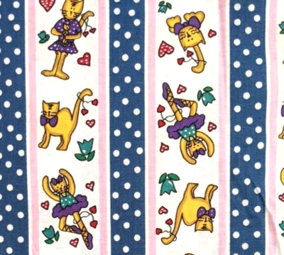 Tecido 1,5 jardas 43"W listras corações gatos gatinhos canela Aleene St. Ruzicka SSI - Imagem 1 de 4
