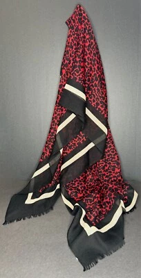 Rebecca Minkoff Black & White Border Red Scarf 24" x 72" - Image 1 of 4