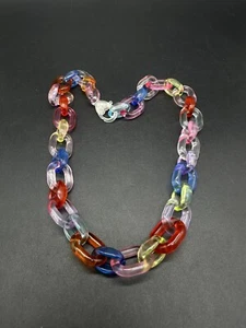 Acrylic Cable Link Necklace Rainbow Clear 18” - Picture 1 of 7