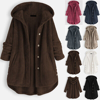 Women Winter Warm Fleece Teddy Bear Hoodie Coat Ladies Plain Jacket Plus Size UK • 34.83€