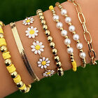 (7Pcs 4677 Free)Metal Bead Chain Bracelet Round Beads Small Daisy Colorful IDS