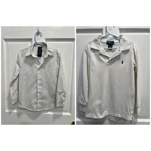 LOT Of 2 POLO & NAUTICA Shirts White Polo & White Blue Button Up SIZE 6 PreLoved - Picture 1 of 18