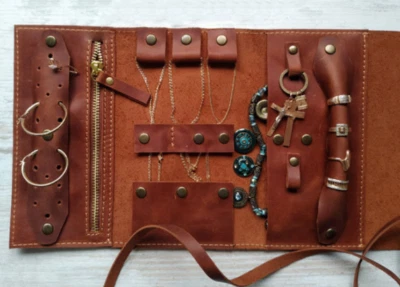 Joyería de viaje cosmética maquillaje bolsa reloj pulsera cuero vaca bolsa marrón H974 Foto 1 de 4