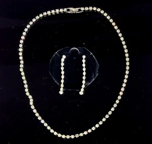 Vintage Halskette & Ohrringe Set 3 Stck. Tennis Krappe Kristall Trio silberfarben 16" sehr guter Zustand! - Bild 1 von 15