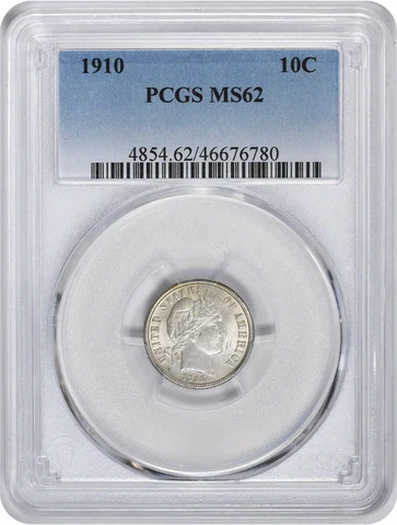 1910 Barber Silver Dime MS62 PCGS Cover