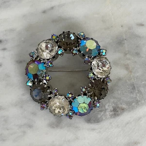 Vtg 50s 60s WEISS RHINESTONE WREATH Brooch Blue Jewelry Star SPARKLY AB 1950s - Picture 1 of 16