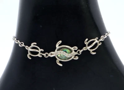 Sterling Silver Mother of Pearl & Cubic Zirconia Sea Turtles Chain Bracelet - Image 1 of 4