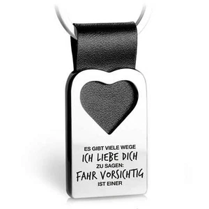 Liebe Auto Schlüsselanhänger Leder mit Herz für Partner, Gravur Fahr vorsichtig - Bild 1 von 4