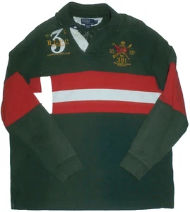 Mens XL Polo Ralph Lauren LS Rugby Polo Shirt 35 Sleeve Red & Green Stripe - Picture 1 of 11