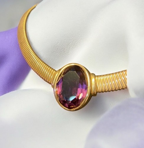 Collana girocollo vintage Christian Dior passerella tono oro vetro ametista Omega anni '80