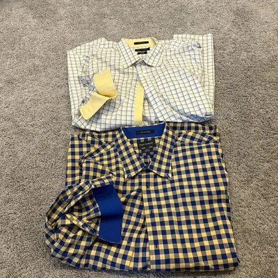 2 Camisa de vestir Paul Fredrick de algodón manga larga a cuadros sin hierro puño abatible 20x36 Foto 1 de 4