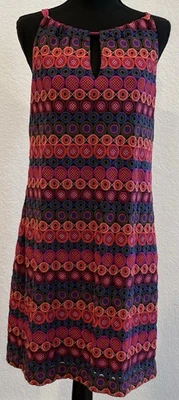 Vestido Trina Turk Colorido Mezcla Seda Cuello Cerradura Cinta Corbata Sin Mangas Talla 4 Foto 1 de 4