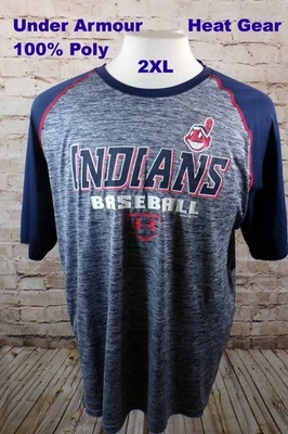 MLB Cleveland Indians Camiseta de Béisbol XL Gris Azul Marino Jefe Wahoo Under Armour Foto 1 de 4