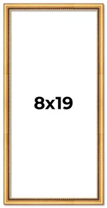 8x19 Frame Beaded Gold Solid Wood Picture Frame | 0.75 Inches Moulding Width | L - Picture 1 of 10