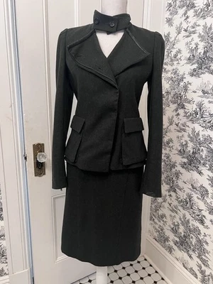 Ann Taylor женщин из двух частей темно-зеленый шерсти смесь юбка костюм размер 2 - Изображение 1 из 4