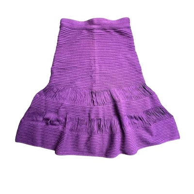 Falda Tory Burch Púrpura Tejida Texturizada Micro Plisada Volantes en Niveles Pequeña Algodón Foto 1 de 4