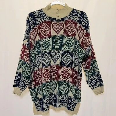 VTG 80s 90s Stefano Patchwork Look Knit Oversized Tunic Sweater Wmn's OSFM  - Image 1 of 4