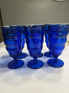 LE Smith Mt Pleasant Cobalt Blue Footed Glass 6” Tall Tumblers 6pc - Picture 1 of 12