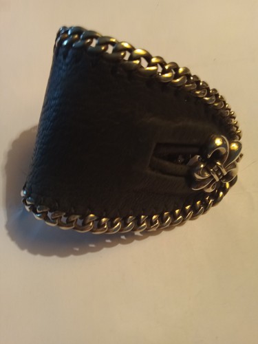 CHROME HEARTS Bracciale in argento e pelle con cuori cromati