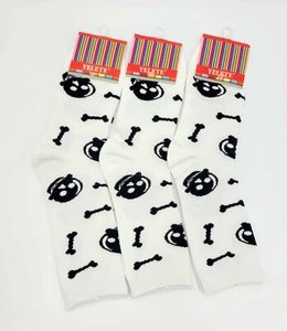 Yelete, 3 pair Skull/Bones Skull Socks Patterned / Color White /Black Size 9-11 - Picture 1 of 8
