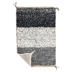 Moroccan Handmade Beniourain Rug 4'8x7'1 Berber Dotted Black & White Wool Carpet - Picture 1 of 13
