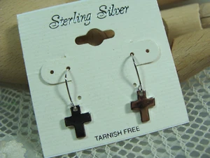 New Tarnish Free Sterling Siver Religious Christian Cross Dangle Mod Earrings - Picture 1 of 14