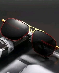 Sunglasses Polarizados De Acero Inoxidable Rojos Negro Y Oro Protección UV - Picture 1 of 7