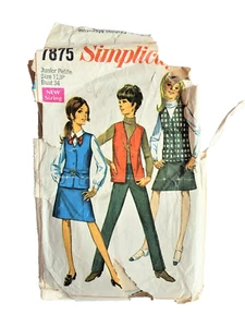 Vintage Sewing Pattern Vest Pants Skirt Junior Misses' S 1960s Simplicity 7875 - Picture 1 of 3