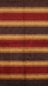 Striped Gabbeh Area Rug 5x8 Hand-knotted Modern Wool Indian Carpet