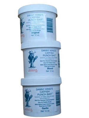 Danny Kings Catfish Punch Bait Variety Pack Original-Blood-Garlic 12 oz Jars