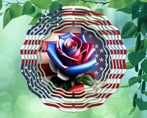 10" Rose American Flag USA Wind Spinner Yard Decor 3D Kinetic rws076 - Picture 1 of 2
