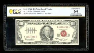 DBR 1966 $100 Legal Fr. 1550 PCGS-B 64 Serial A00516289A - Picture 1 of 2