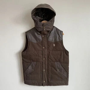 U.S. Polo Assn. Brown Vest Hooded Western Faux Leather Trim - Picture 1 of 13