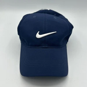 NIKE Golf Unstructured Baseball Hat Dri-Fit Cap Navy Blue Swoosh - Picture 1 of 7