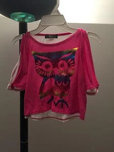 Pinc Owl White Hot Pink Short Open Sleeve Top Tee Shirt Size 7 - Picture 1 of 3