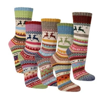 MARKENLOS 2 oder 4 Paar extra warme Thermo Socken schönes Hygge Muster Schaf Alpaka Wolle