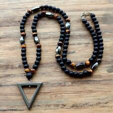 New Design 6MM Tiger stone bead Black Men's Hematite triangle pendants Necklace