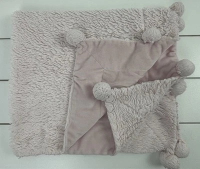 MUDPIE Pink Plush Baby Blanket Lovey Pom Pom Edge Mud Pie - Image 1 of 4