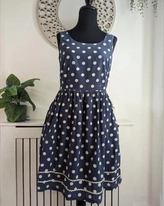 Vestido de té de verano Cath Kidston para dama talla UK 8 azul marino a lunares - Imagen 1 de 15