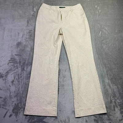 Pantalones acampanados a rayas Lauren Ralph Lauren Seersucker para mujer talla 8 se adapta a 29" Preppy Foto 1 de 4