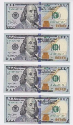 Four (4) Sequential 2000 $100 One Hundred Dollar Bills Notes Consecutive Numbers - Image 1 of 2