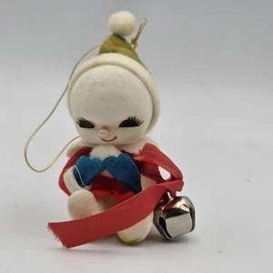 De colección 1950s Fuzzy Flocked Fieltro Japón Nieve Bebé Navidad Adorno MCM Mod - Imagen 1 de 3