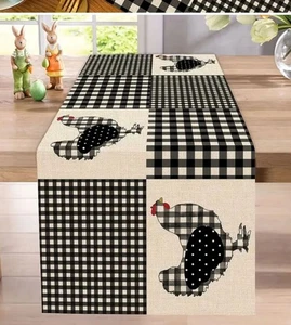 Chicken Table Runner 13x108in Polyester Black and Off White Check NEW - Picture 1 of 3