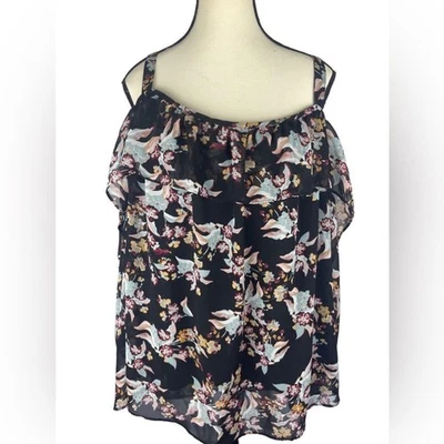 Top floral transparente para mujer JcPenney Boutique con volantes talla: 2X Foto 1 de 4