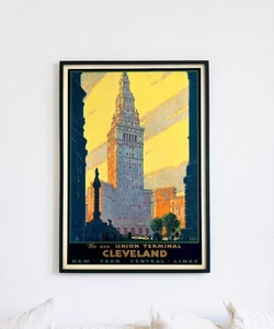 Cleveland Union Terminal Vintage Travel Poster Art - Picture 1 of 5