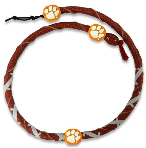 Clemson Tigers Classic Spiral Football Necklace [NEW] NCAA Jewelry Leather Cover